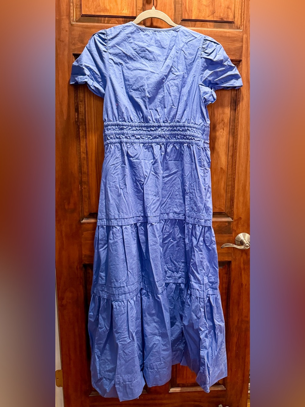 Quince Periwinkle Tiered Puff-Sleeve Maxi Dress